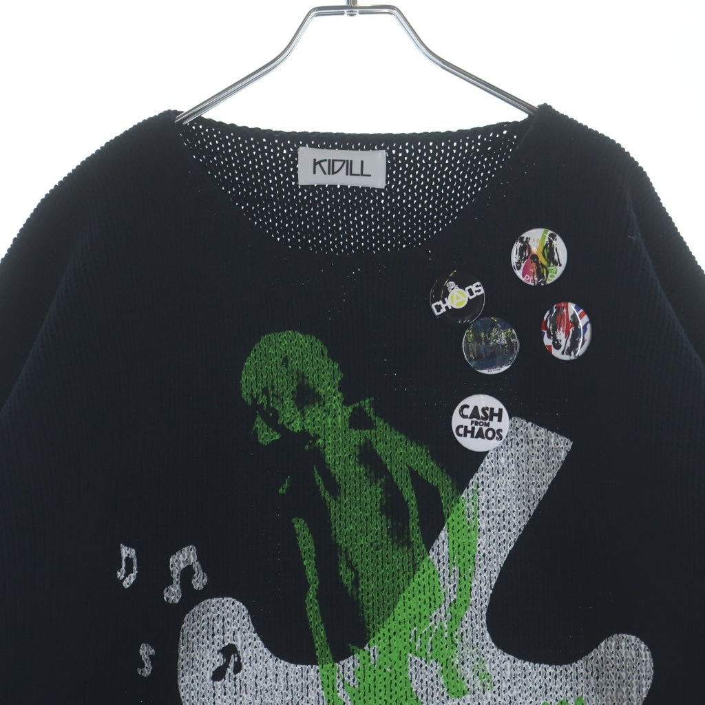KIDILL(キディル) 25AW SEDITIONARIES PULLOVER KNIT ギターエンブロイダリー 缶バッジ付 セディショナリーズ プルオーバー ニット ブラック KL992