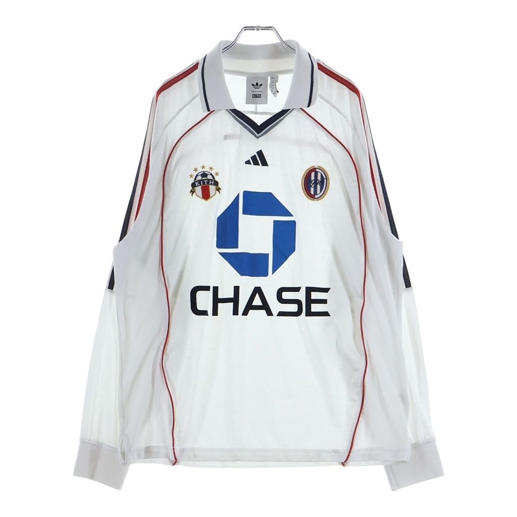 adidas(アディダス) ×KITH FOOTBALL CHASE LONG SLEEVE JERSEY キス フットボール チェイス ジャージー プルオーバー 長袖ゲームTシャツ カットソー ホワイト JF3237