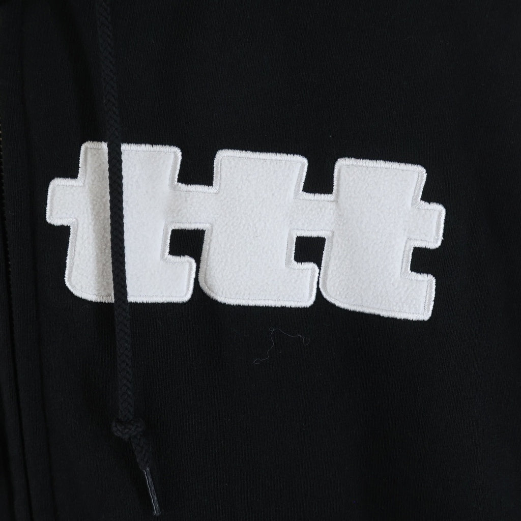 TTT_MSW(ティーモダンストリートウェア) 25SS LOGO ZIPUP HOODIE スウェット フロントロゴエンブロイダリー フーデッド ジップアップパーカー ブラック TTT-25SS-CT03