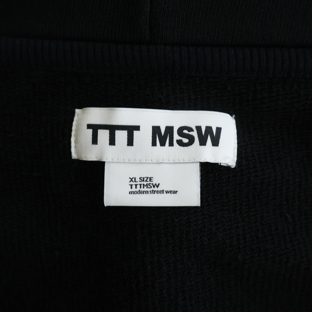 TTT_MSW(ティーモダンストリートウェア) 25SS LOGO ZIPUP HOODIE スウェット フロントロゴエンブロイダリー フーデッド ジップアップパーカー ブラック TTT-25SS-CT03