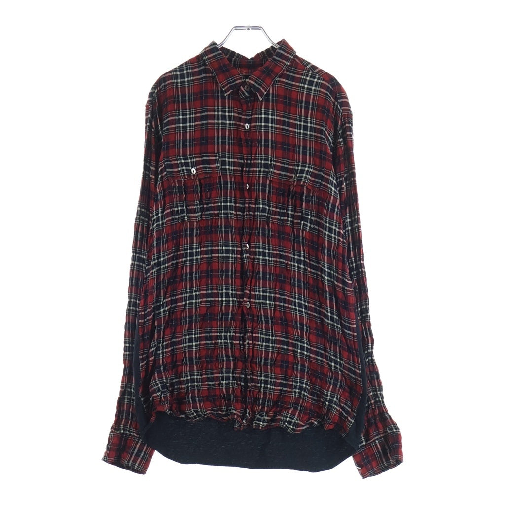 UNDERCOVERISM(アンダーカバイズム) 07SS ARCHIVE PURPLE期 THE LAST SCREAM OF ZAMIANG シワ加工 チェック バックプリント 長袖シャツ レッド アーカイブ 7S229-SH7