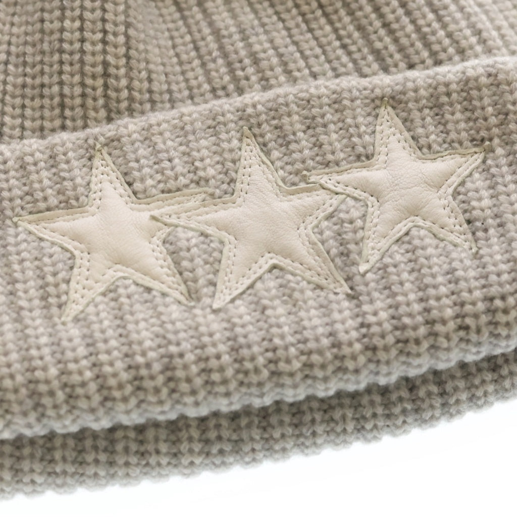 CHROME HEARTS(クロムハーツ) STAR LEATHER PATCH BEANIE クロスボールボタン スターパッチカシミヤビーニー ニットキャップ 帽子 グレー レディース