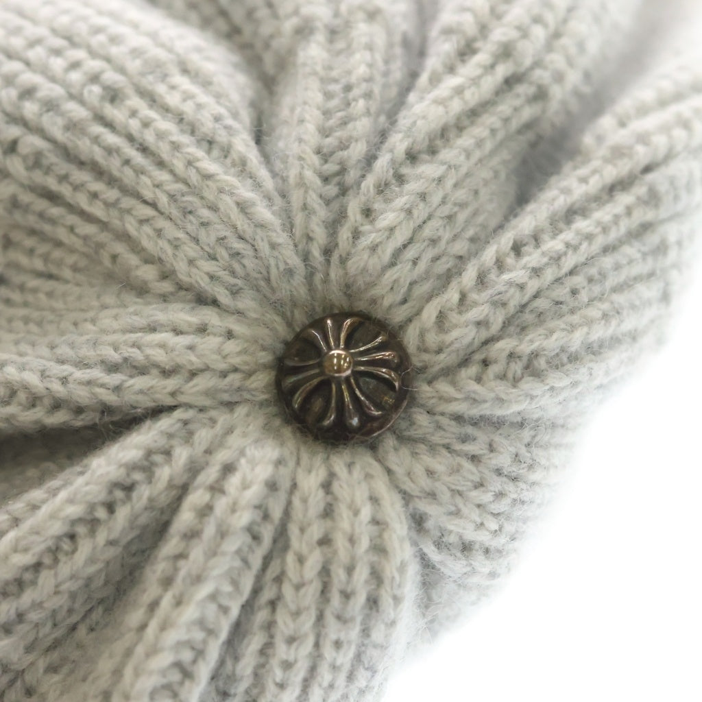 CHROME HEARTS(クロムハーツ) STAR LEATHER PATCH BEANIE クロスボールボタン スターパッチカシミヤビーニー ニットキャップ 帽子 グレー レディース