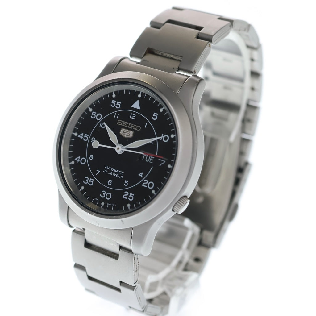 SEIKO(セイコー) SEIKO 5 セイコー5 ブラック文字盤 自動巻き シースルーバック 腕時計 シルバー SNK809K1