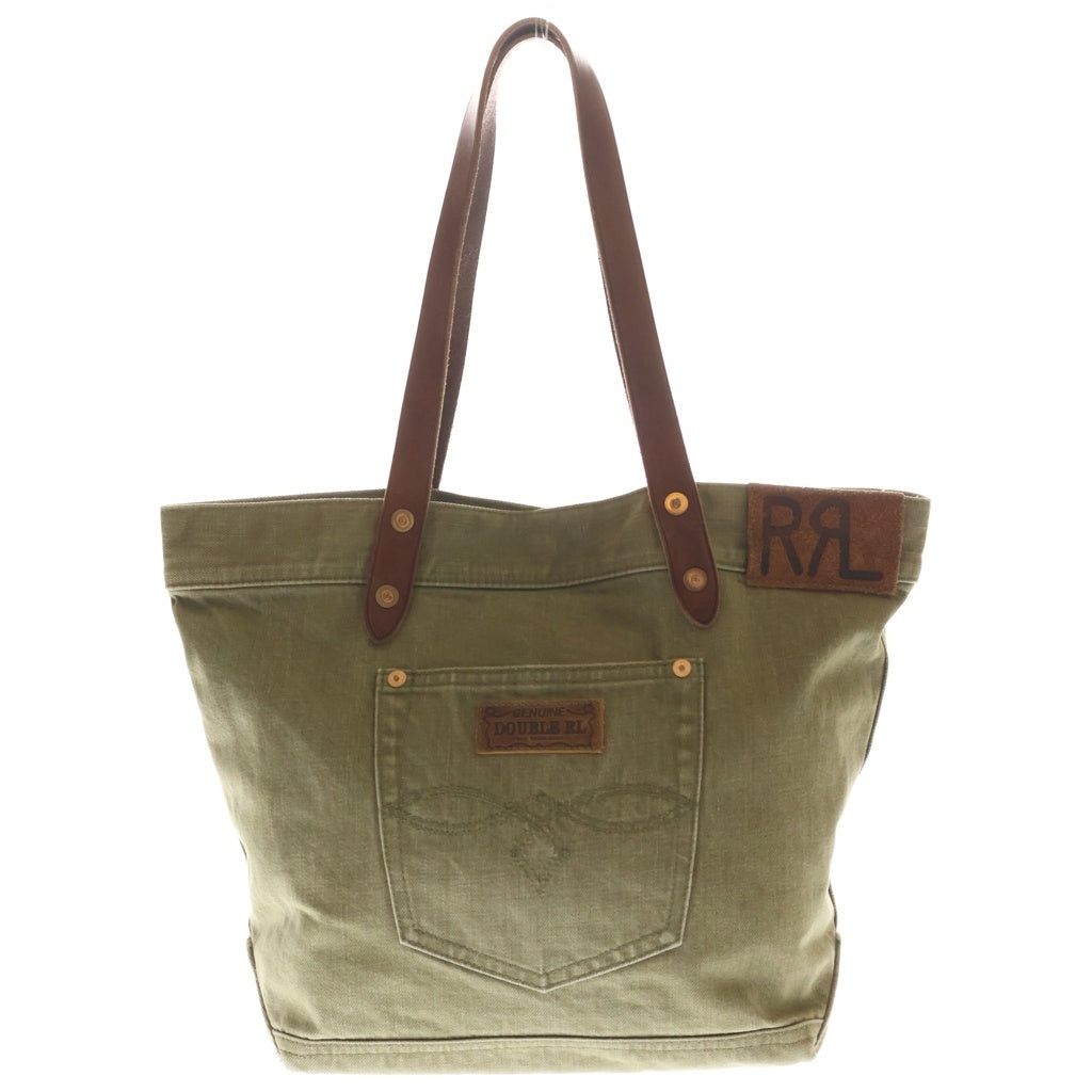 RRL(ダブルアールエル) レザートリム ツイル ロゴパッチ トートバッグ カーキ レディース
