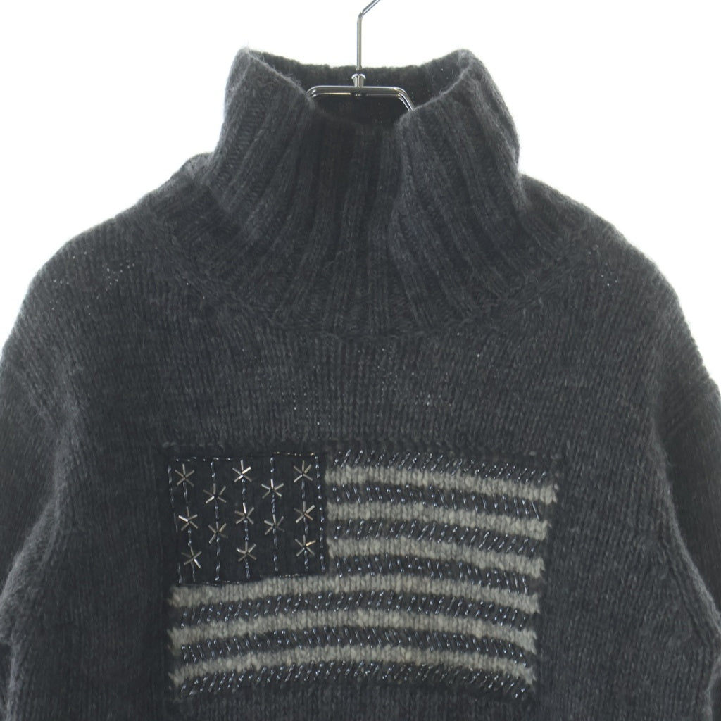 POLO RALPH LAUREN(ポロラルフローレン) 星条旗ビーズエンブロイダリー タートルネックセーター ニット レディース グレー