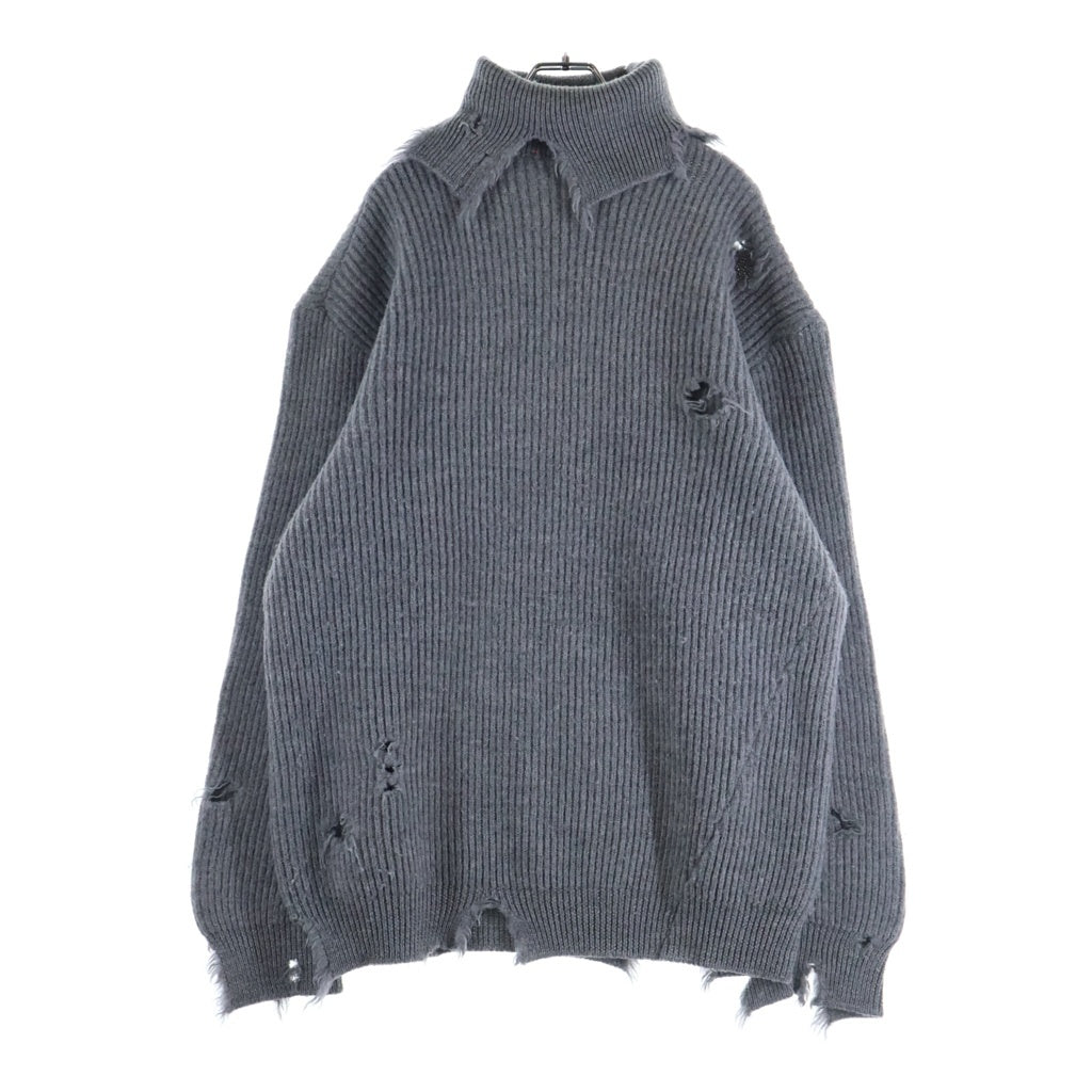 HED MAYNER(ヘドメイナー) 22AW DESTROYED TURTLENECK SWEATER デストロイ タートルネック ダメージ加工 ウール ニット セーター グレー HM00K21 HM011