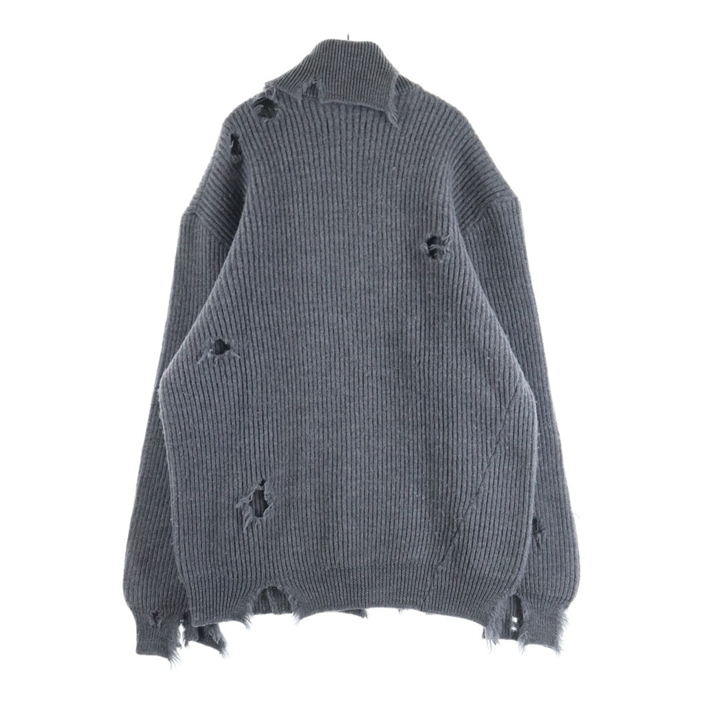 HED MAYNER(ヘドメイナー) 22AW DESTROYED TURTLENECK SWEATER デストロイ タートルネック ダメージ加工 ウール ニット セーター グレー HM00K21 HM011