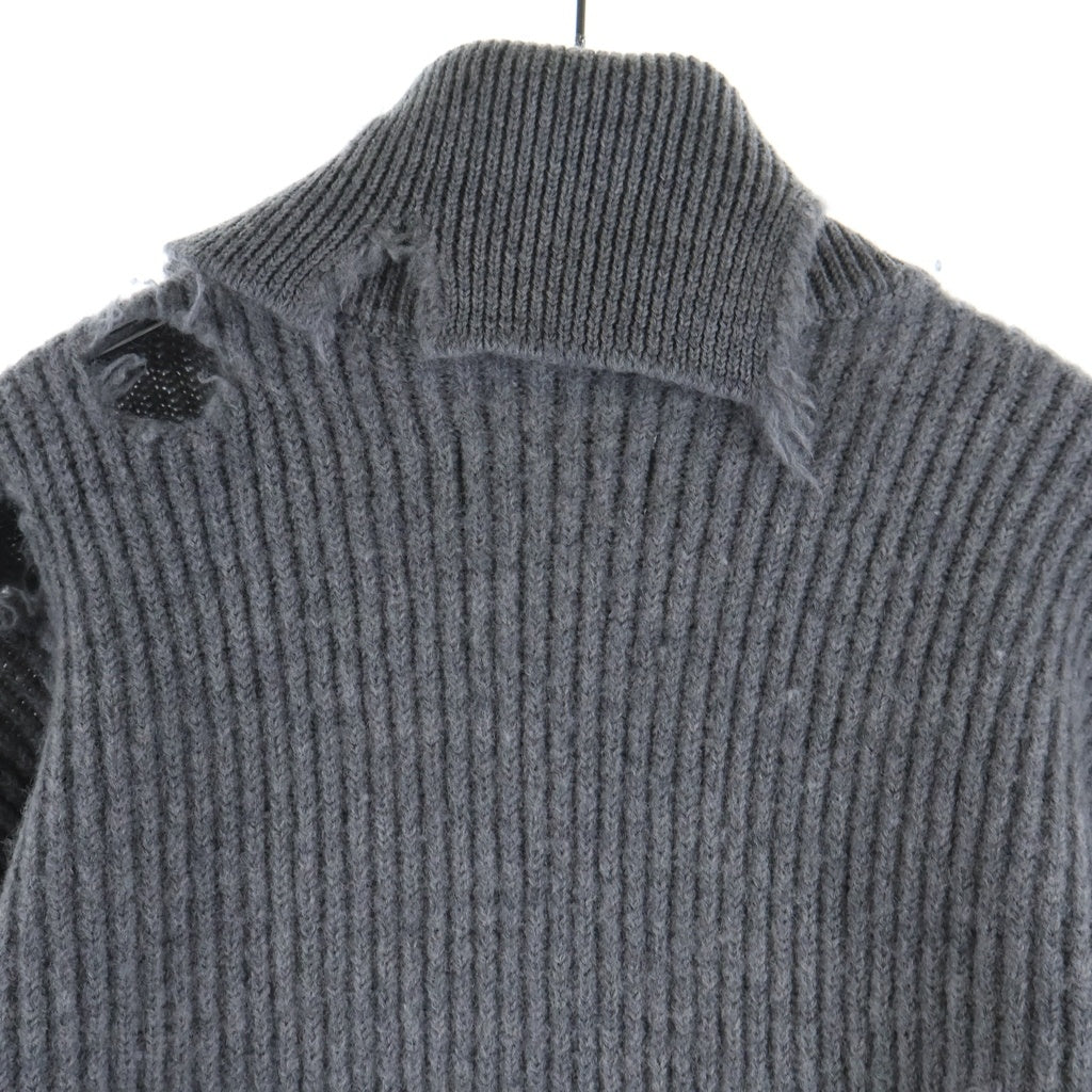 HED MAYNER(ヘドメイナー) 22AW DESTROYED TURTLENECK SWEATER デストロイ タートルネック ダメージ加工 ウール ニット セーター グレー HM00K21 HM011