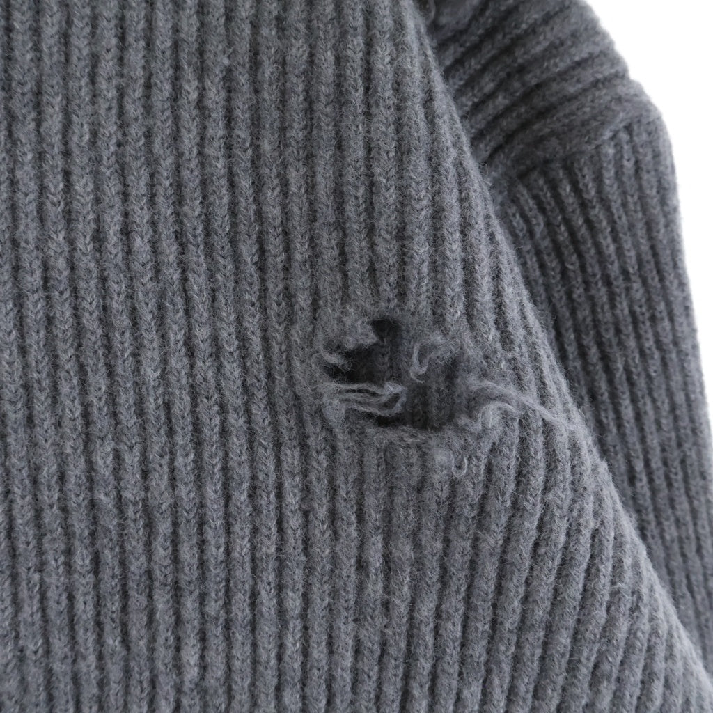 HED MAYNER(ヘドメイナー) 22AW DESTROYED TURTLENECK SWEATER デストロイ タートルネック ダメージ加工 ウール ニット セーター グレー HM00K21 HM011