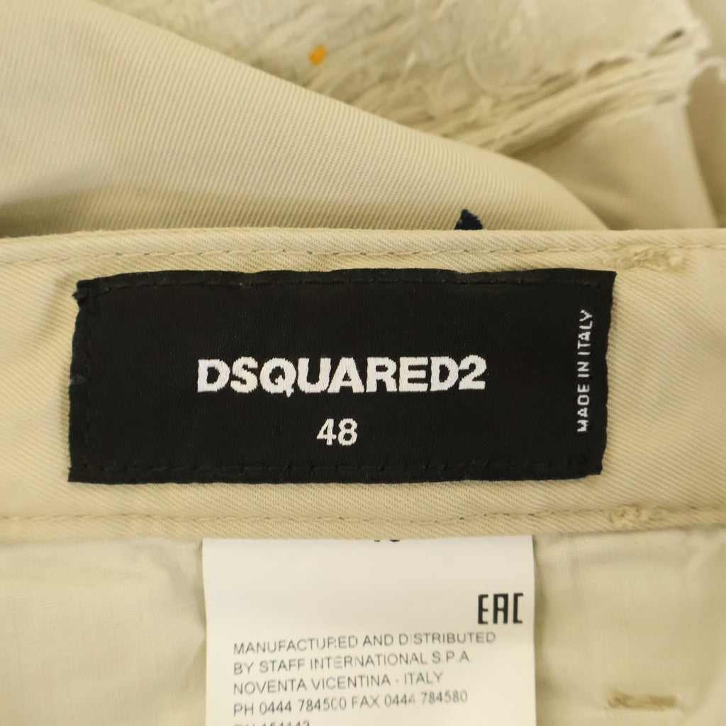 DSQUARED2(ディースクエアード) 19AW リペア加工 ペイント テーパードチノトラウザーズ ボタンフライパンツ ベージュ S74KB0316 S41794
