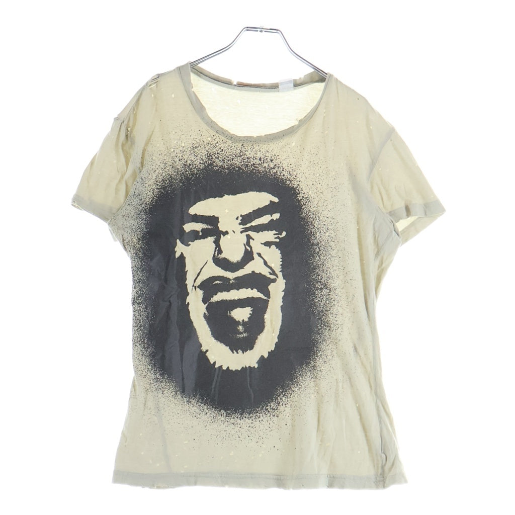 John Galliano(ジョン ガリアーノ) ヒューマンロゴ スプレープリント ダメージ加工半袖Tシャツ カットソー ベージュ AUR735Y