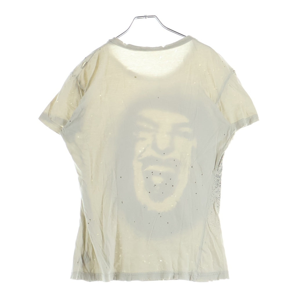 John Galliano(ジョン ガリアーノ) ヒューマンロゴ スプレープリント ダメージ加工半袖Tシャツ カットソー ベージュ AUR735Y