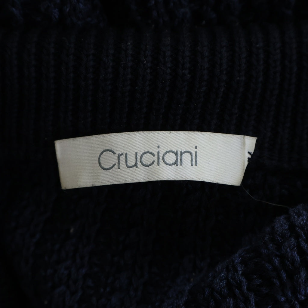 Cruciani(クルチアーニ) シルク混 タートルネックカーディガン ケーブルニット ネイビー