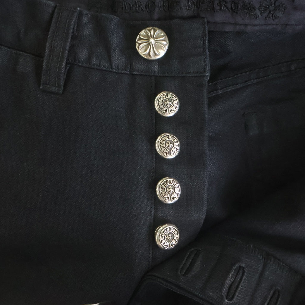 CHROME HEARTS(クロムハーツ) CARPENTER CEMETERY CROSS PATCH カーペンター バックポケット レザーセメタリークロスパッチ ロング デニムパンツ ブラック