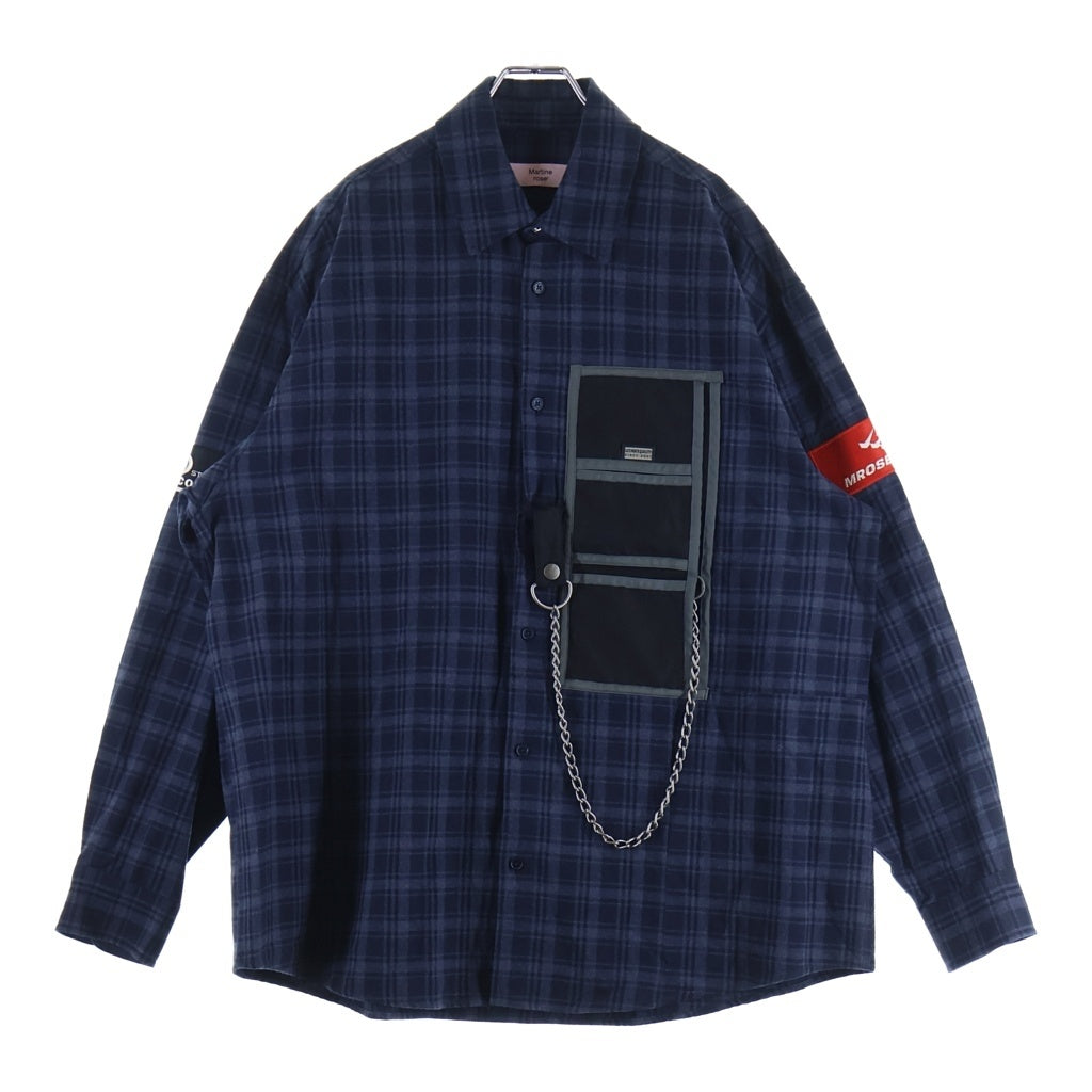 MARTINE ROSE(マーティンローズ) WALLET SHIRT ウォレット チェックシャツ ネイビー