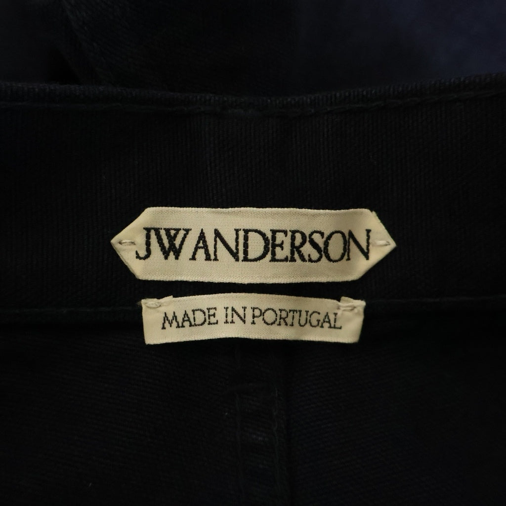 J.W.ANDERSON(ジェー ダブリュー アンダーソン) ×GUINNESS WORKWEAR TROUSERS ギネス ガーメントダイ加工 ロゴプリント レザーパッチワークウェアパンツ レディース ネイビー TR0427PG1963870