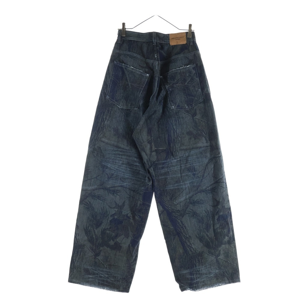 BALENCIAGA(バレンシアガ) 25AW BAGGY PANTS ダメージ加工 総柄 ワイドバギーデニムパンツ インディゴ 849948 TTW82