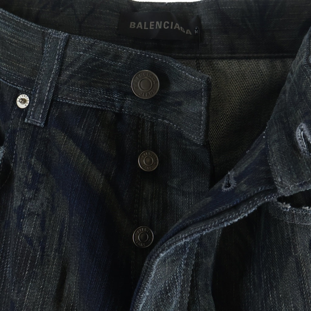 BALENCIAGA(バレンシアガ) 25AW BAGGY PANTS ダメージ加工 総柄 ワイドバギーデニムパンツ インディゴ 849948 TTW82