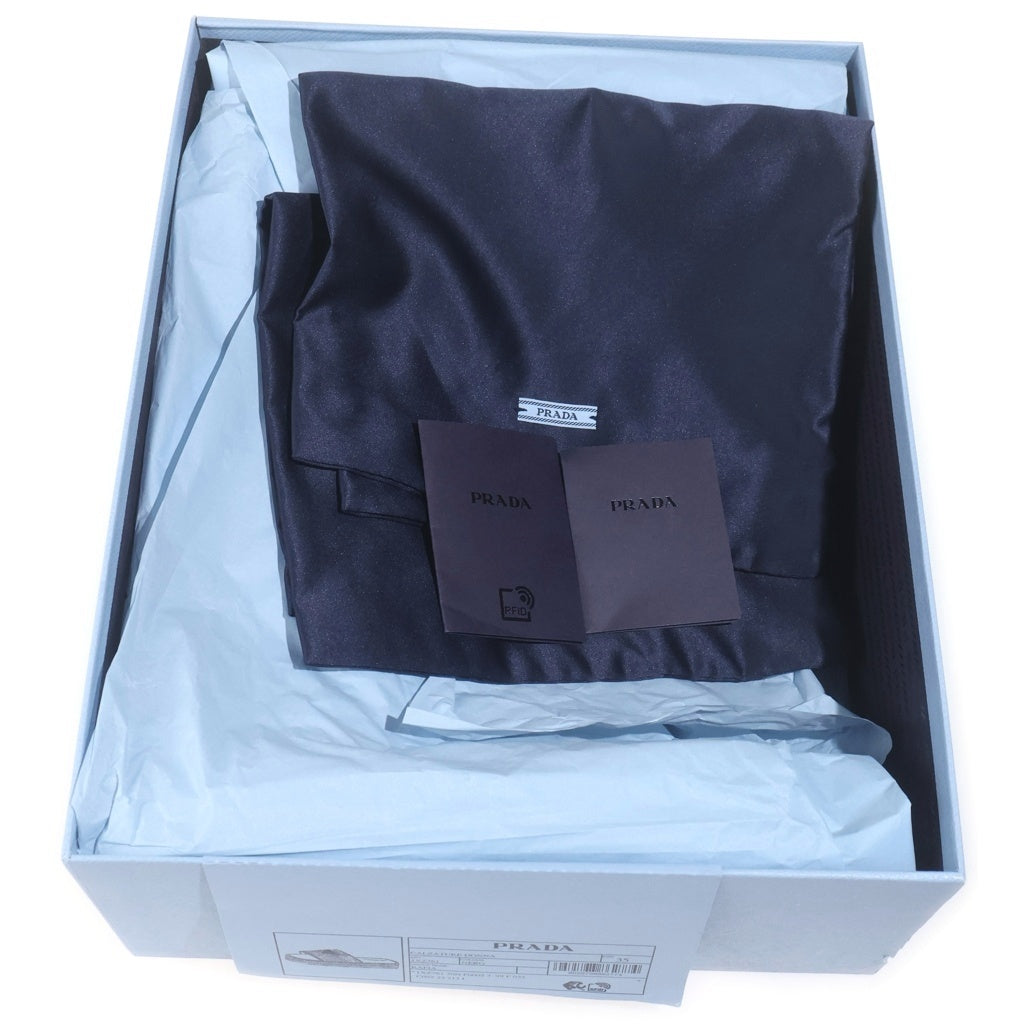 PRADA(プラダ) ラフィア トライアングルロゴプレート フラットフォームスライドサンダル ブラック 35 1XZ761 レディース