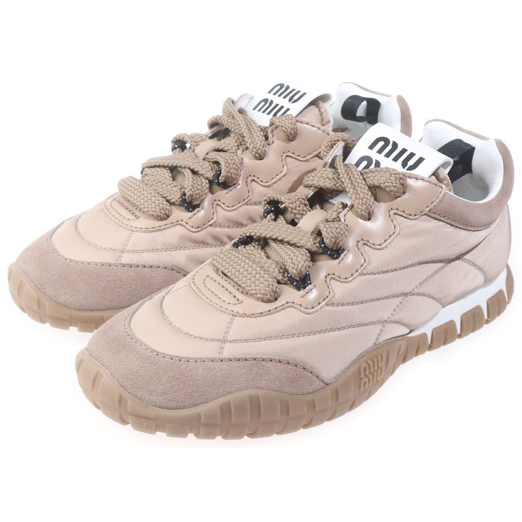 miumiu(ミュウミュウ) TYRE TECHNICAL FABRIC SUEDE テクニカルファブリック スウェード ローカットスニーカー ベージュ 35 5E417E レディース