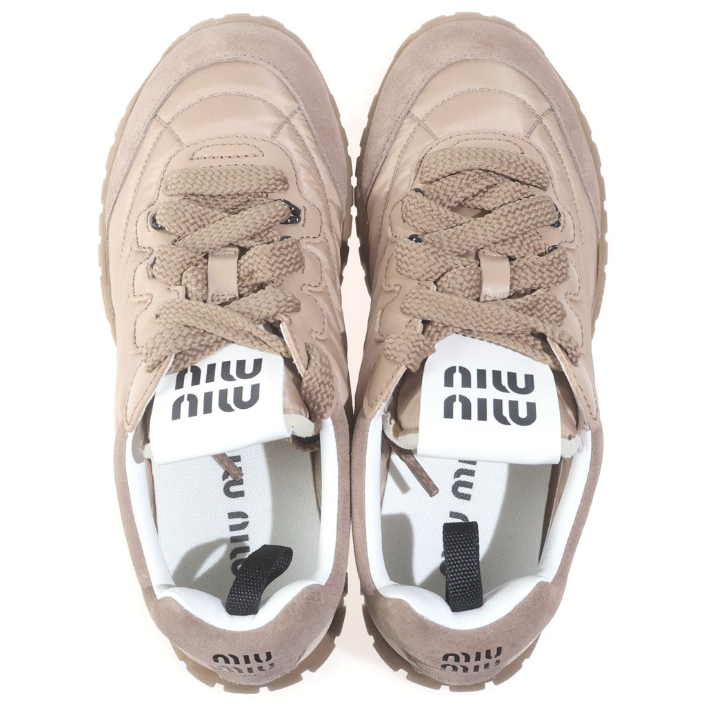 miumiu(ミュウミュウ) TYRE TECHNICAL FABRIC SUEDE テクニカルファブリック スウェード ローカットスニーカー ベージュ 35 5E417E レディース