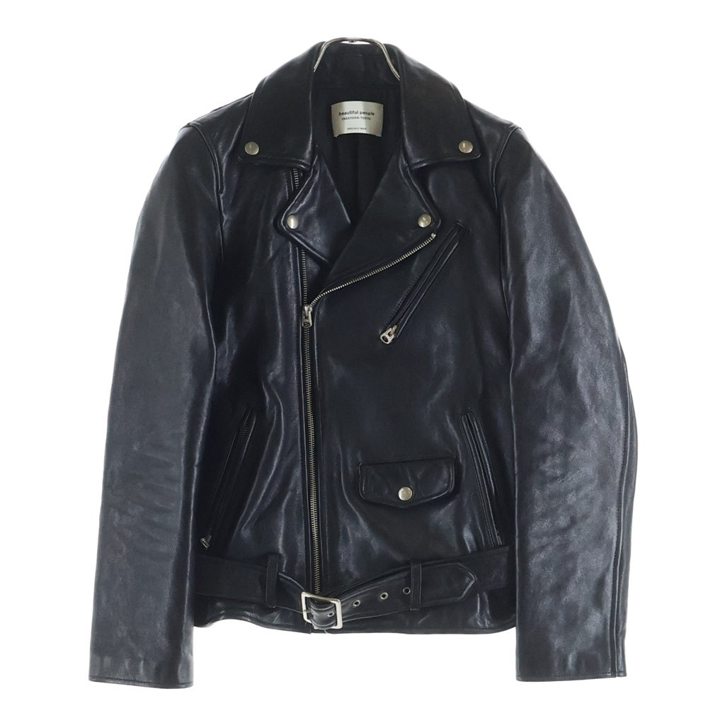 beautiful people(ビューティフルピープル) Leather Riders Jacket シープレザー ダブルベルテッドライダースジャケット ブラック 1816402811