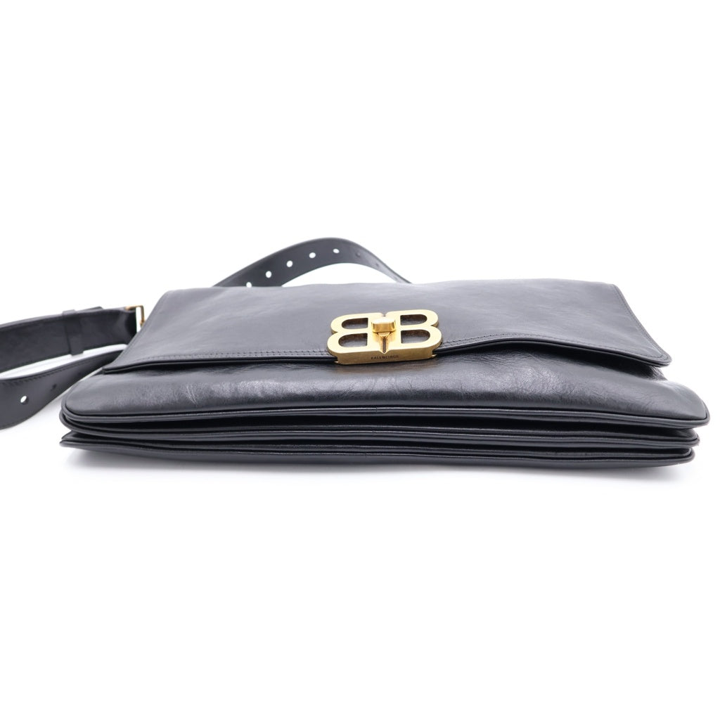 BALENCIAGA(バレンシアガ) BB SOFT LARGE FLAP BAG BBソフト ラージフラップ チェーン 2WAY ハンド ショルダーバッグ ブラック/ゴールド 748488