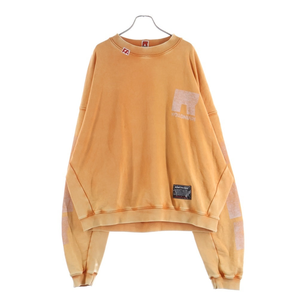 RRR123 RIVINGTON roi Rebis(リヴィントンロイレビス) HERITAGE SWEATSHIRT ヘリテージ ヴィンテージ加工 ロゴプリント クルーネックスウェットトレーナー オレンジ