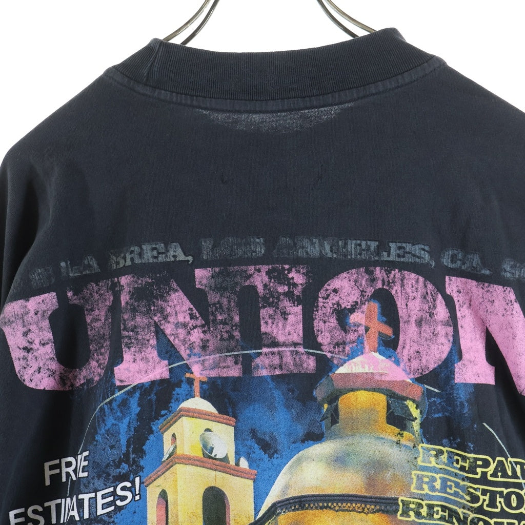 RRR123 RIVINGTON roi Rebis(リヴィントンロイレビス) ×UNION BABYLON MYSTERY VINTAGE LS TEE ユニオン バビロン ミステリー 両面プリント ヴィンテージ加工Tシャツ 長袖クルーネックカットソー ブラック