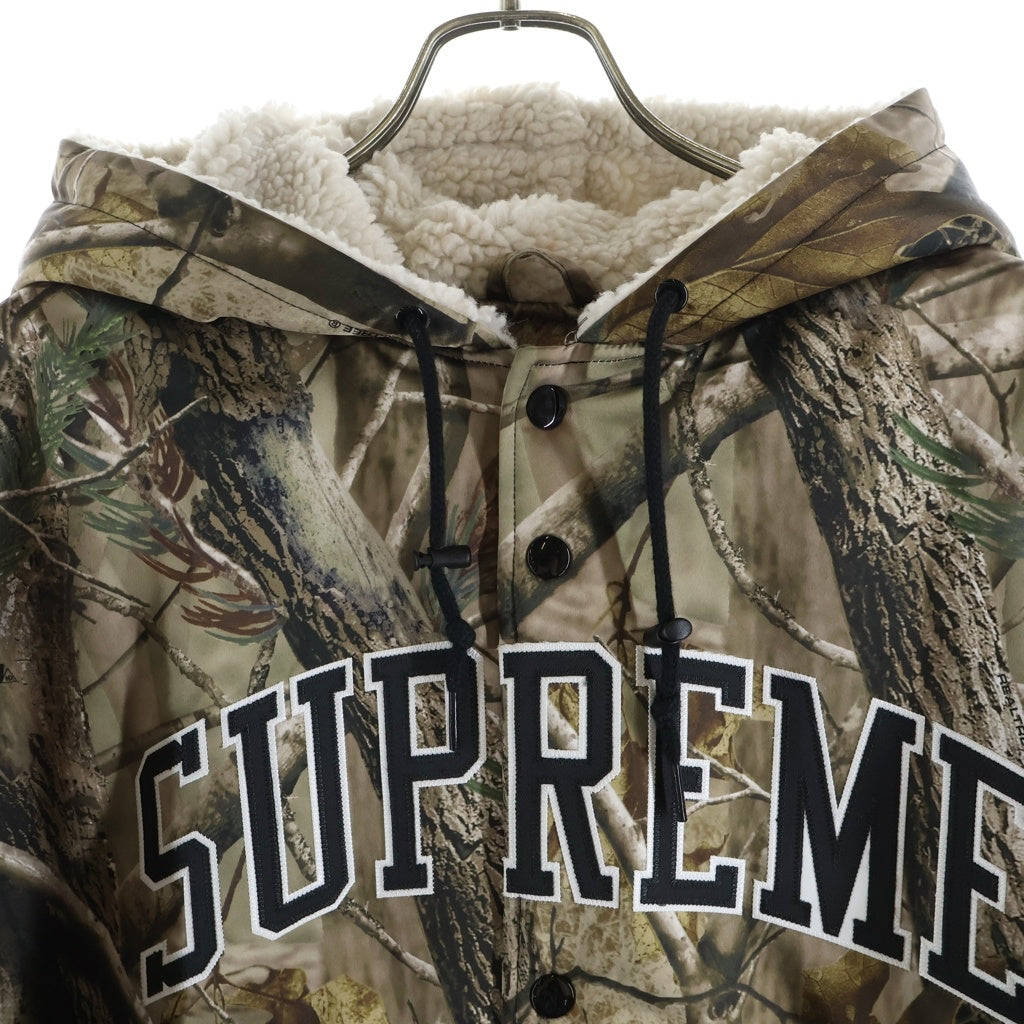 SUPREME(シュプリーム) 25AW ×Mitchell&Ness Lined Hooded Satin Varsity Jacket ミッチェルアンドネス リアルツリー ラインドフーデッド サテンバーシティジャケット カーキ