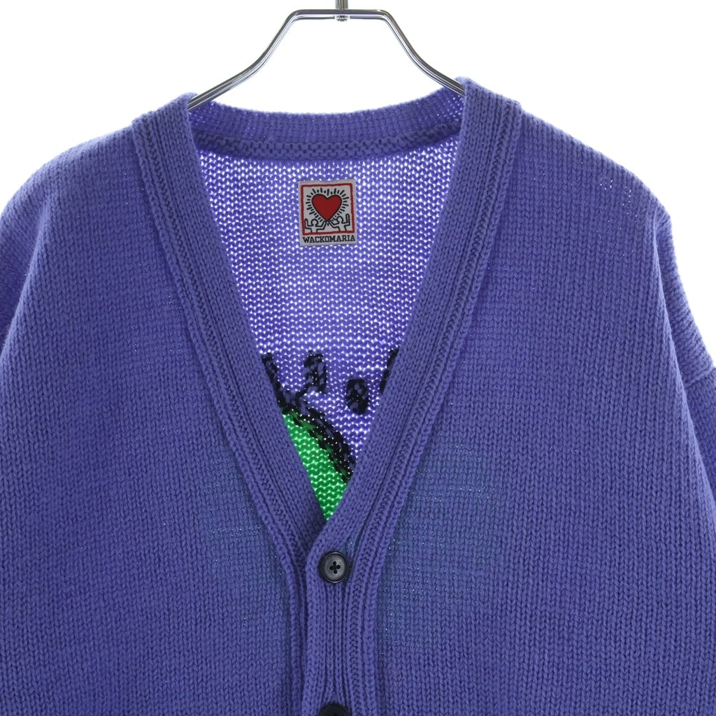 WACKO MARIA(ワコマリア) 24AW ×KEITH HARING JACQUARD KNIT CARDIGAN キース へリング ジャガード ニットカーディガン パープル KH-WM-KN04