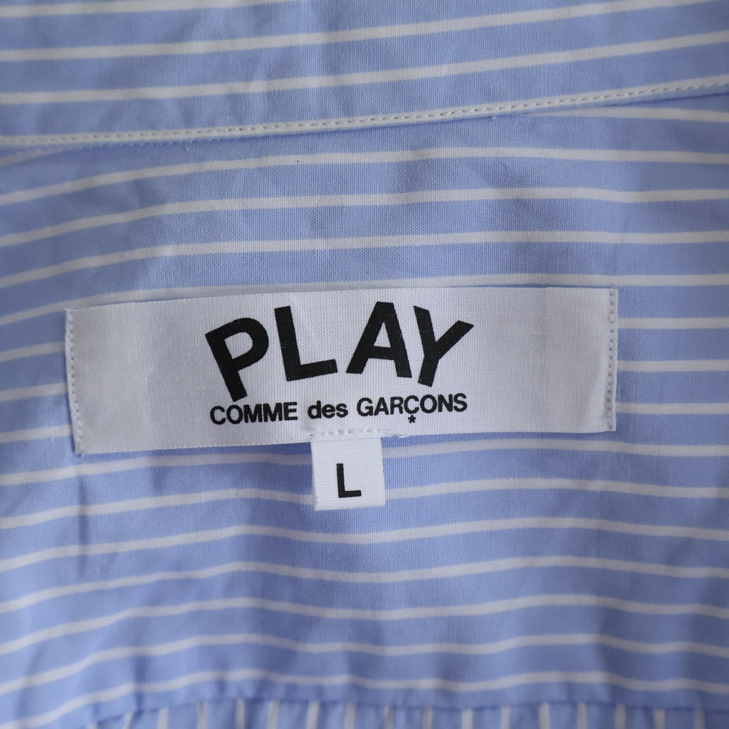 PLAY COMME des GARCONS(プレイコムデギャルソン) AD2019/12 ハートロゴ ストライプ 半袖シャツ レディース ブルー AZ-B021