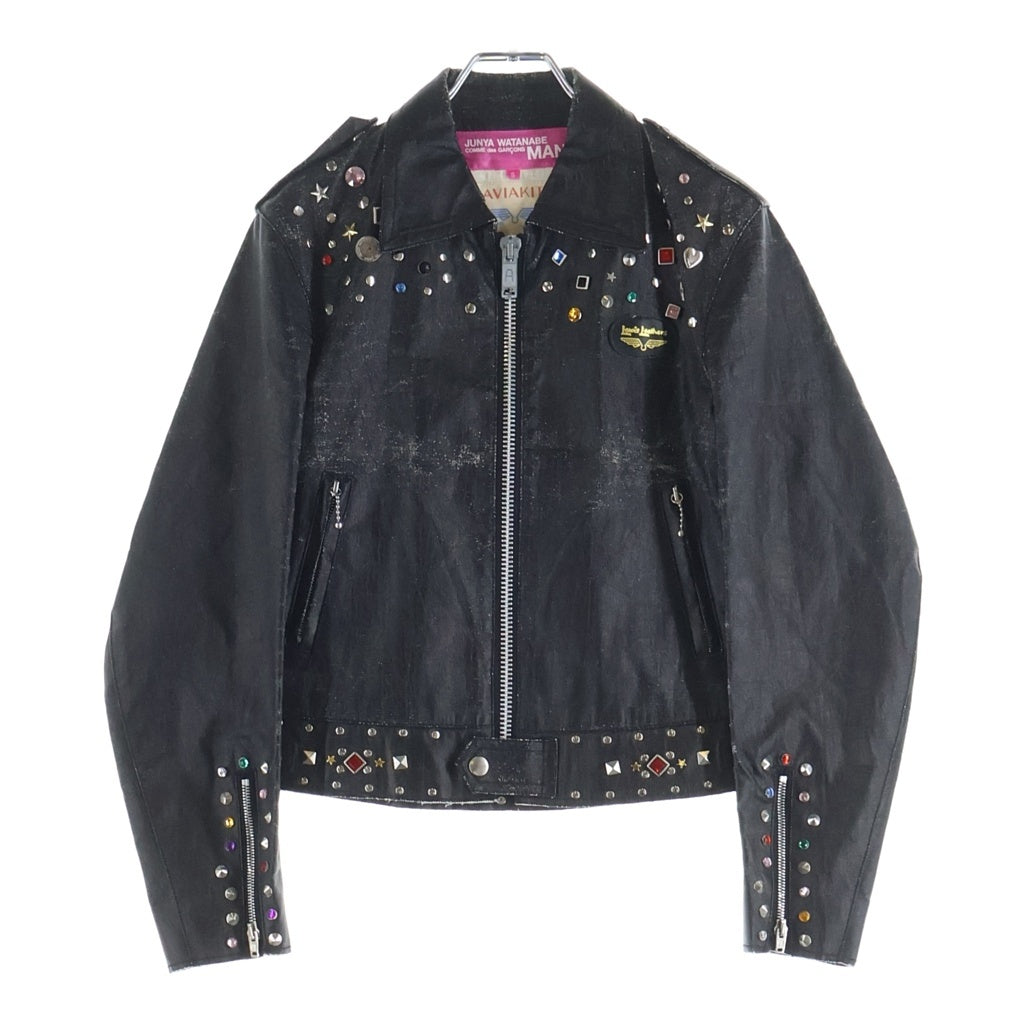 JUNYA WATANABE COMME des GARCONS(ジュンヤワタナベ コムデギャルソン) 02SS AD2002 ×Lewis Leathers シルバースタッズ ジュエリー装飾 スタッズシングルライダースジャケット ブラック