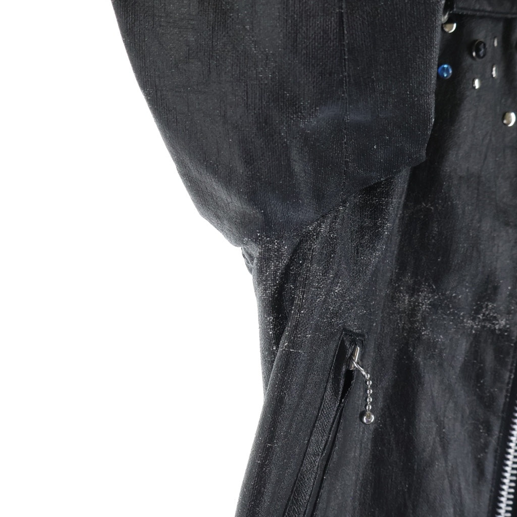 JUNYA WATANABE COMME des GARCONS(ジュンヤワタナベ コムデギャルソン) 02SS AD2002 ×Lewis Leathers シルバースタッズ ジュエリー装飾 スタッズシングルライダースジャケット ブラック