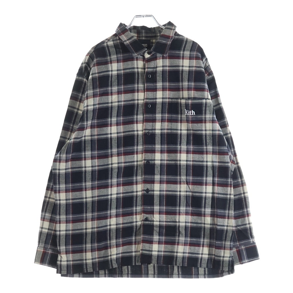 KITH(キス) LUDLOW BUTTON DOWN 胸ロゴ刺繍 チェック柄 長袖コットンネルシャツ グレー/ブラック KHM030222
