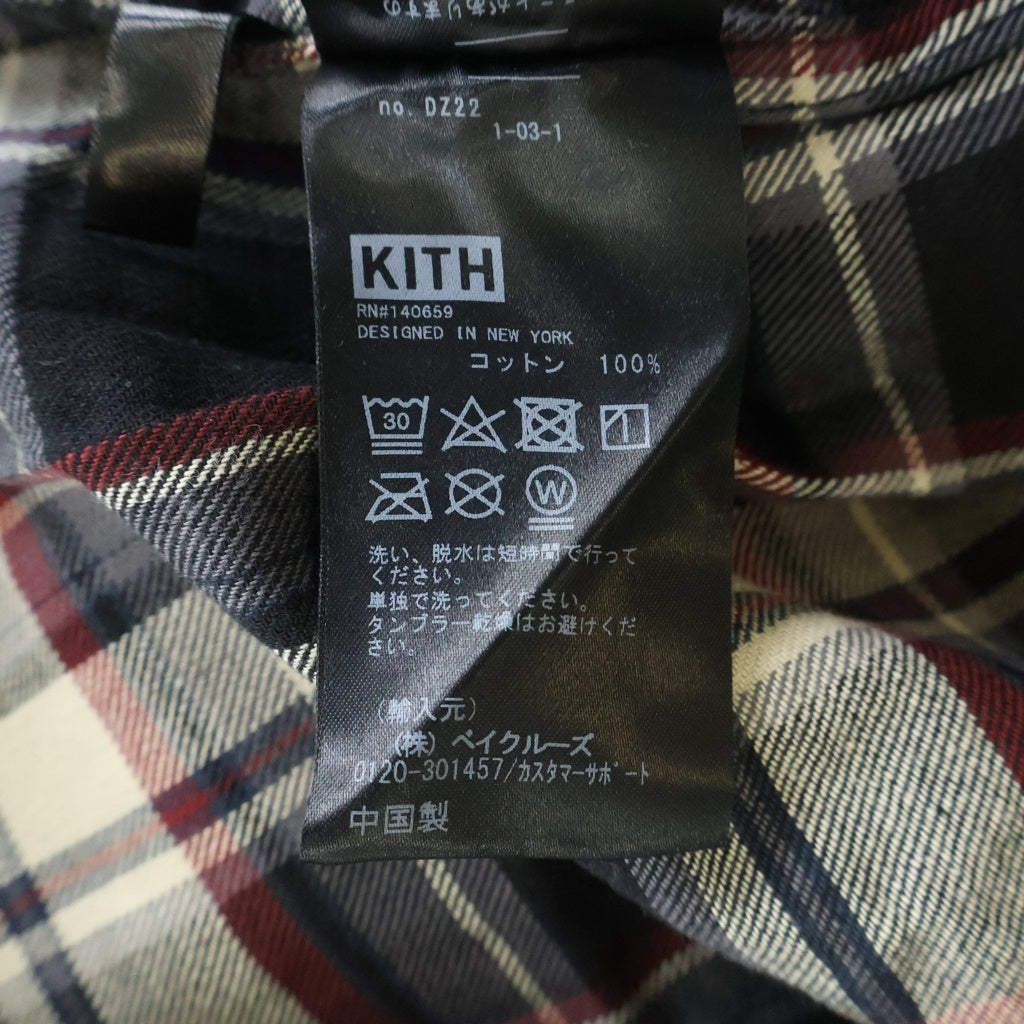 KITH(キス) LUDLOW BUTTON DOWN 胸ロゴ刺繍 チェック柄 長袖コットンネルシャツ グレー/ブラック KHM030222