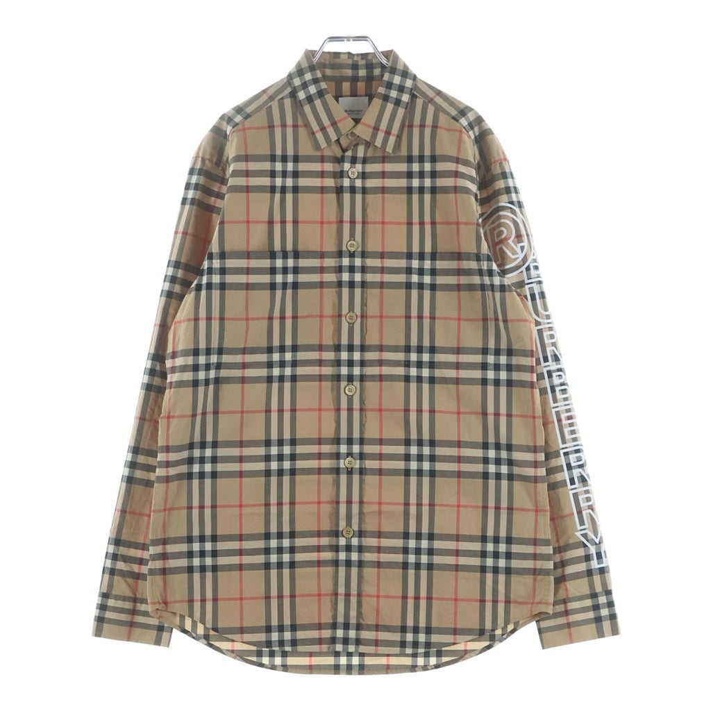 BURBERRY(バーバリー) 20AW スリーブロゴプリント ノバチェック コットン長袖シャツ ベージュ 8029878