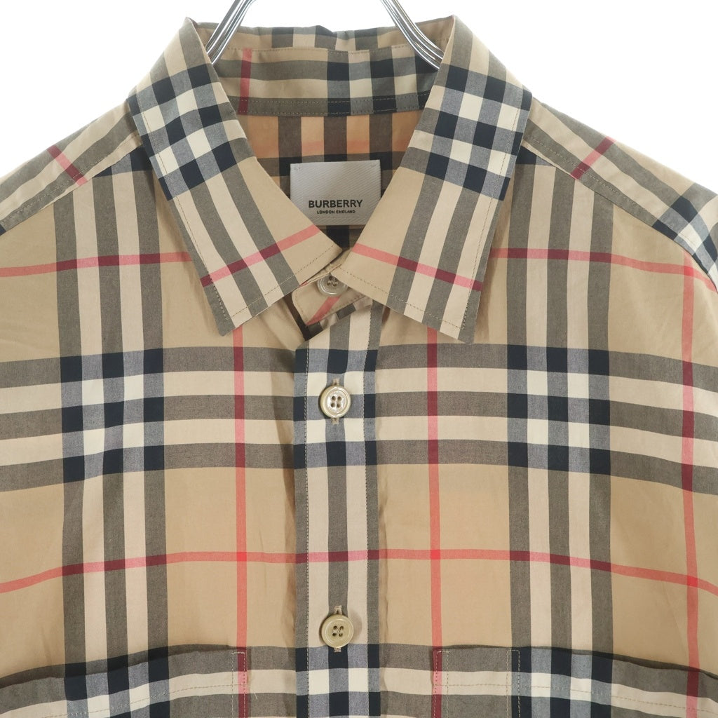 BURBERRY(バーバリー) 20AW スリーブロゴプリント ノバチェック コットン長袖シャツ ベージュ 8029878