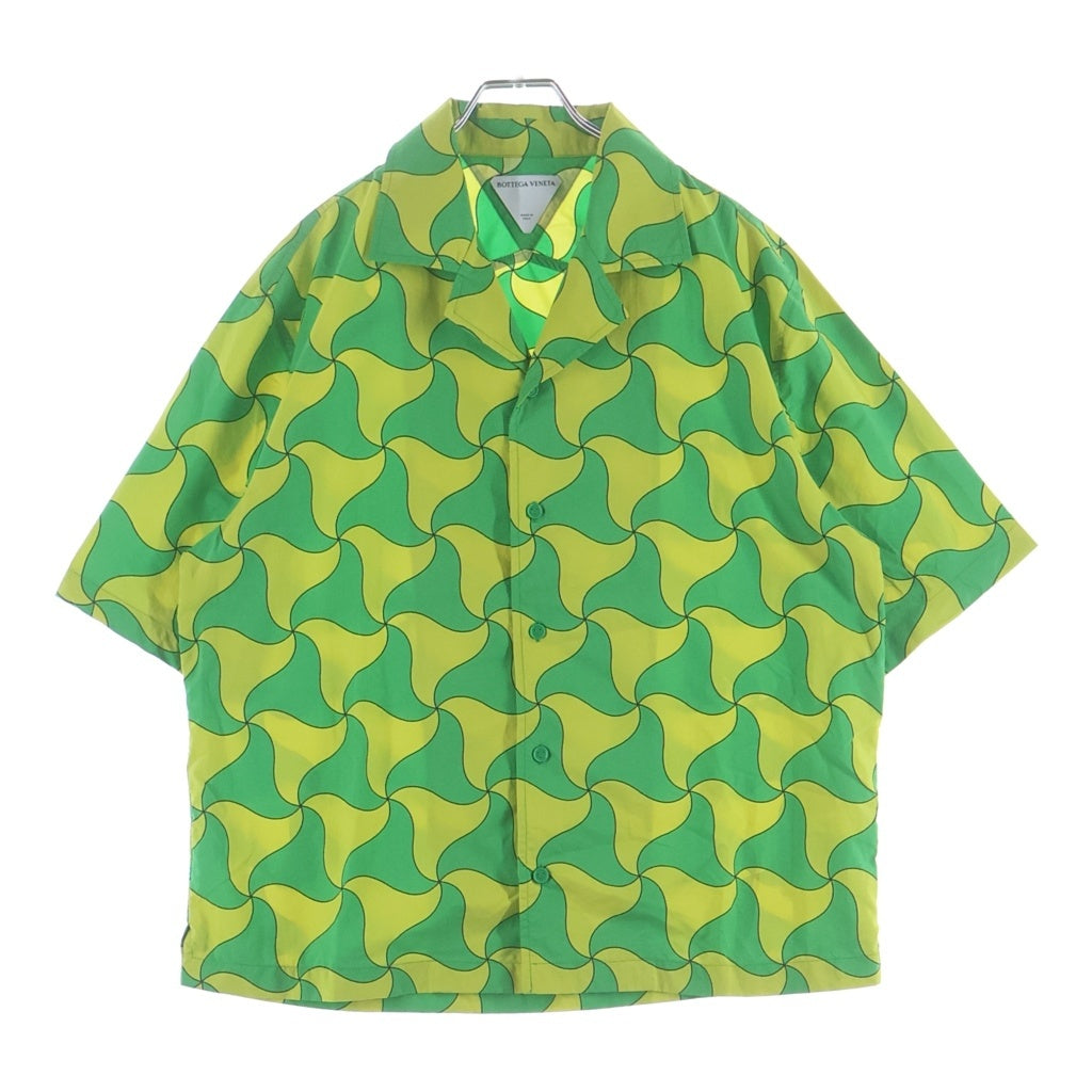 BOTTEGA VENETA(ボッテガヴェネタ) ウェービートライアングル 総柄 オープンカラー半袖シャツ イエロー/グリーン 679284 V1ZP90