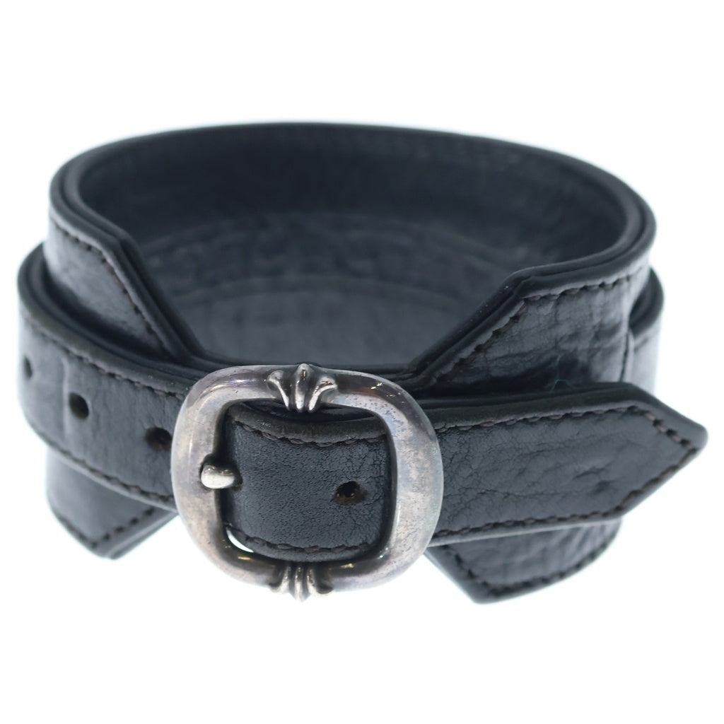 CHROME HEARTS(クロムハーツ) RR TINY BUCKLE ロックンロール タイニー バックル レザーブレスレット ブラック/シルバー