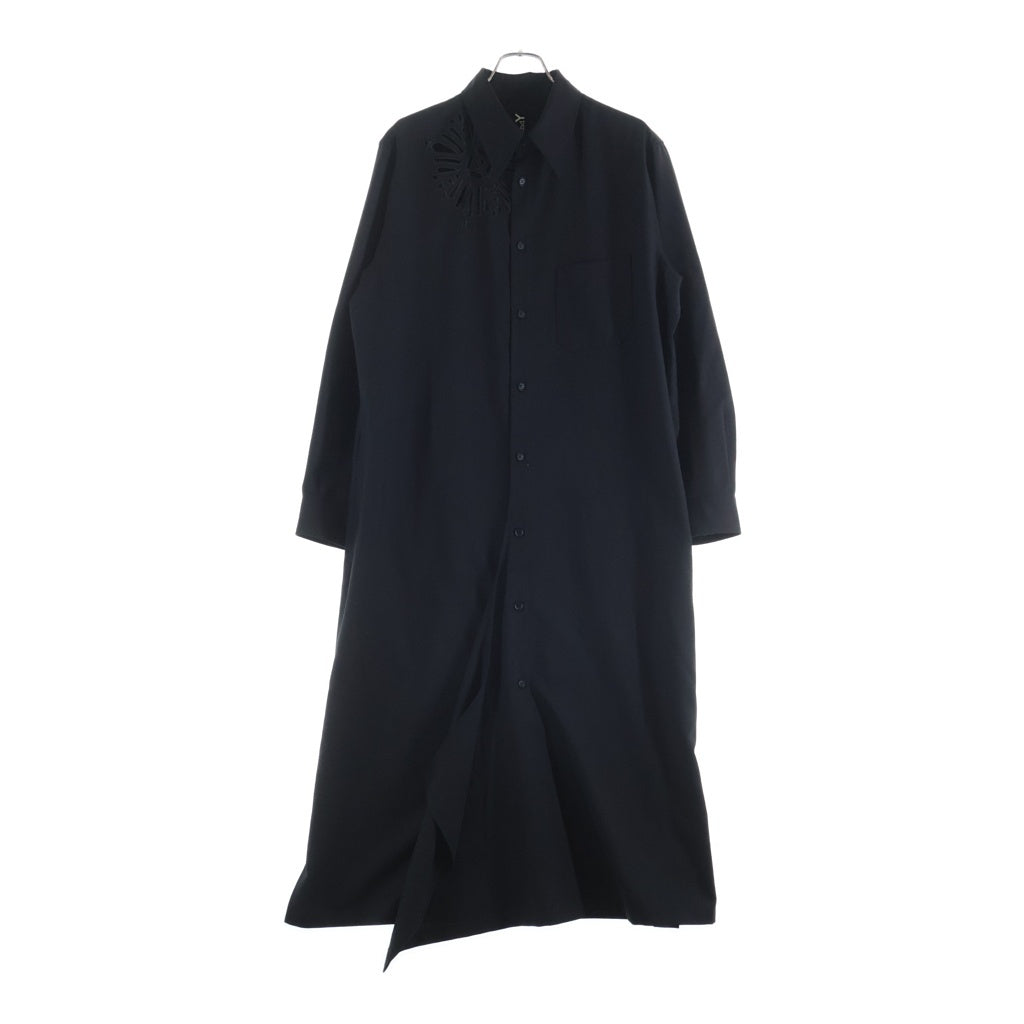 Ground Y(グラウンドワイ) 24SS WOOL POLYESTER GABARDINE LEFT FRONT DRAPED DRESS SHIRT ギャバジン レフトフロント ドレープドレス長袖シャツ レディース GS-D02-100 GS-D02-100