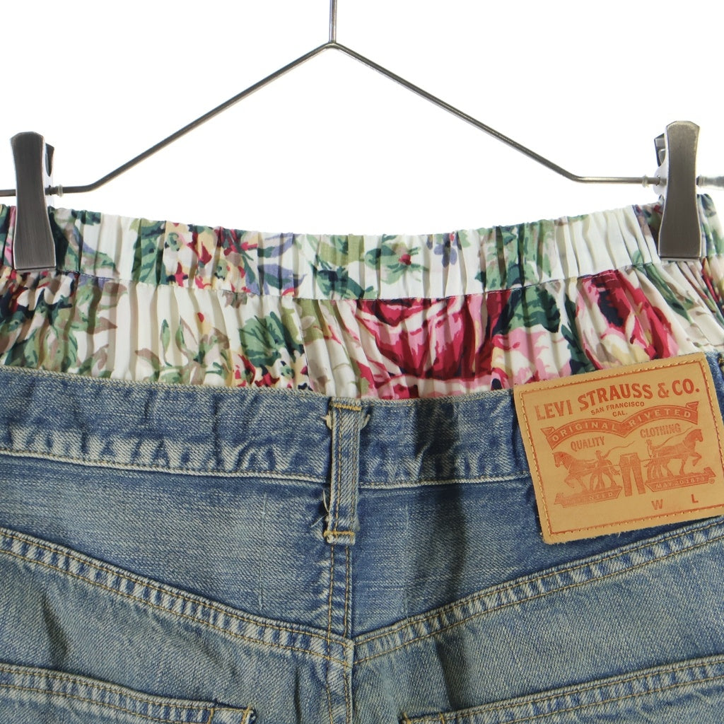 JUNYA WATANABE COMME des GARCONS(ジュンヤワタナベ コムデギャルソン) 24SS ×LEVI'S AD2024 リーバイス ドッキング 切替 プリーツ フラワープリント 花柄 デニムパンツ インディゴ ホワイト レディース JN-P110 JN-P110