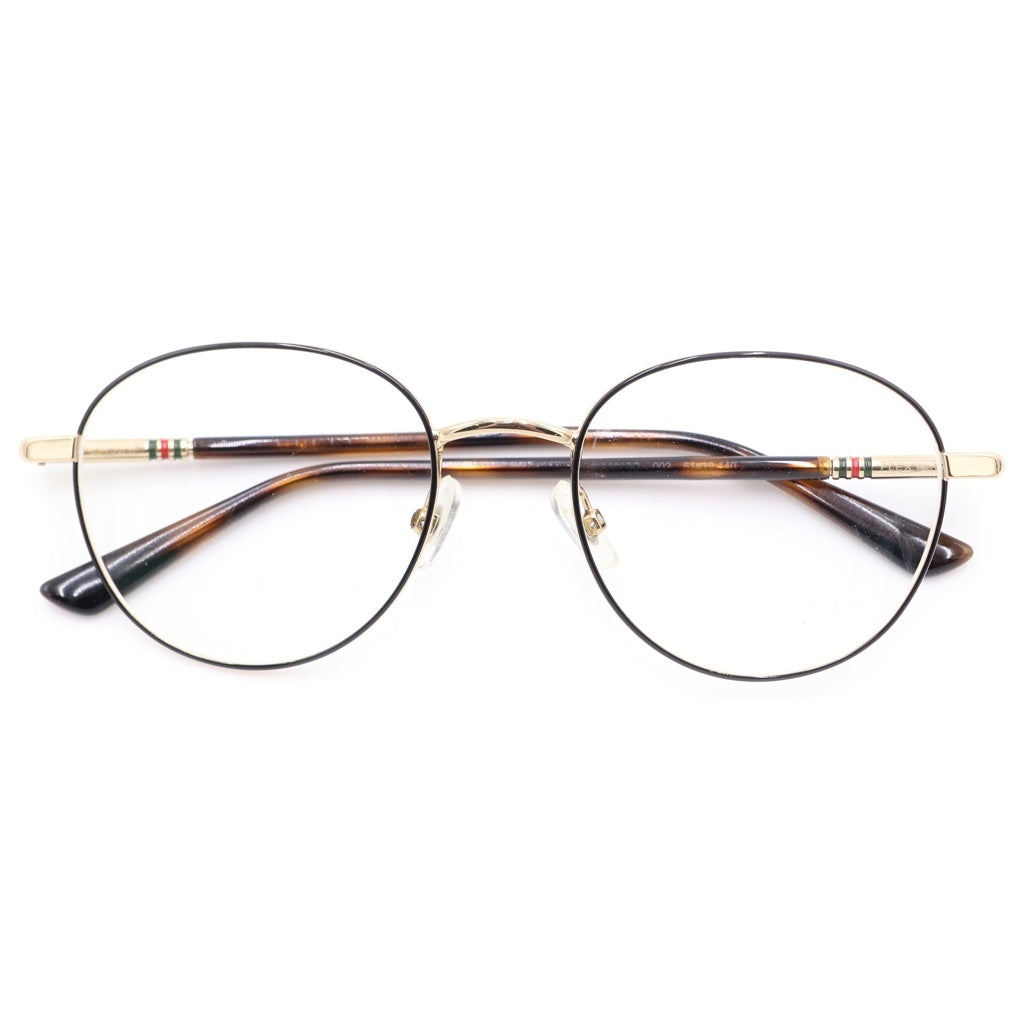 GUCCI(グッチ) ウェブストライプ ラウンドシェイプ メタルフレーム アイウェア 眼鏡 ブラウン/ゴールド GG0392O