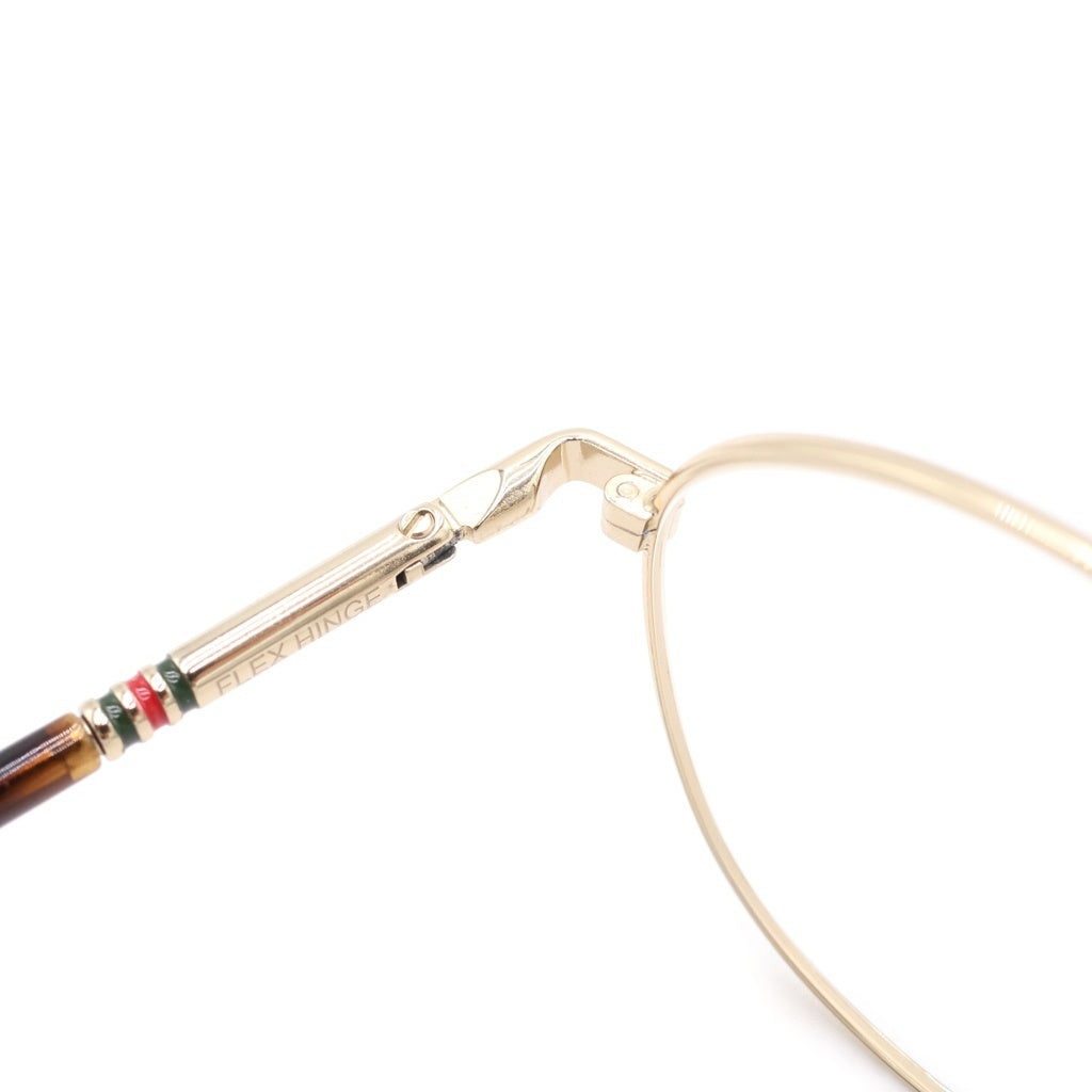 GUCCI(グッチ) ウェブストライプ ラウンドシェイプ メタルフレーム アイウェア 眼鏡 ブラウン/ゴールド GG0392O