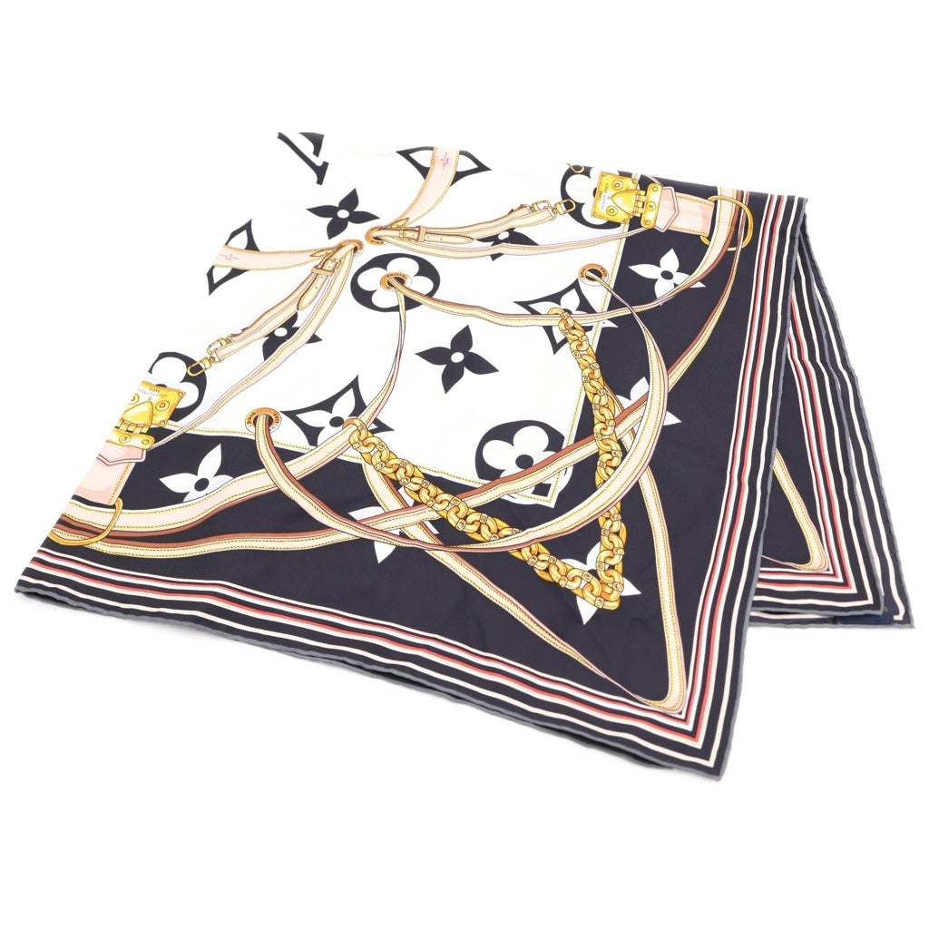 LOUIS VUITTON(ルイヴィトン) 21AW カレ90 アルティメット モノグラム ストラップ チェーンモチーフ シルク スカーフ マルチ M76649 GM1221 レディース
