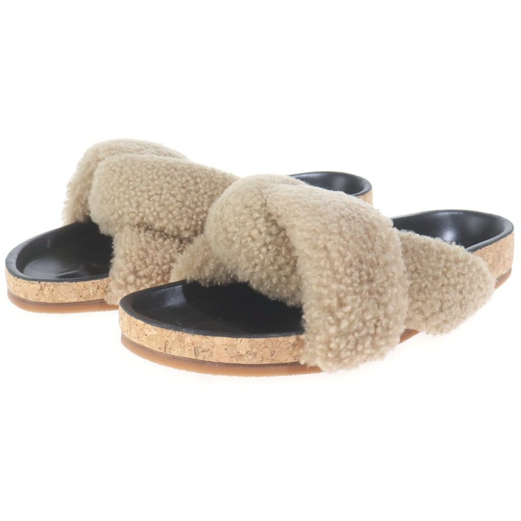 Chloe(クロエ) KERENN ケレン シープスキン フラットファー レザーサンダル レディース ブラック/ベージュ CH27252