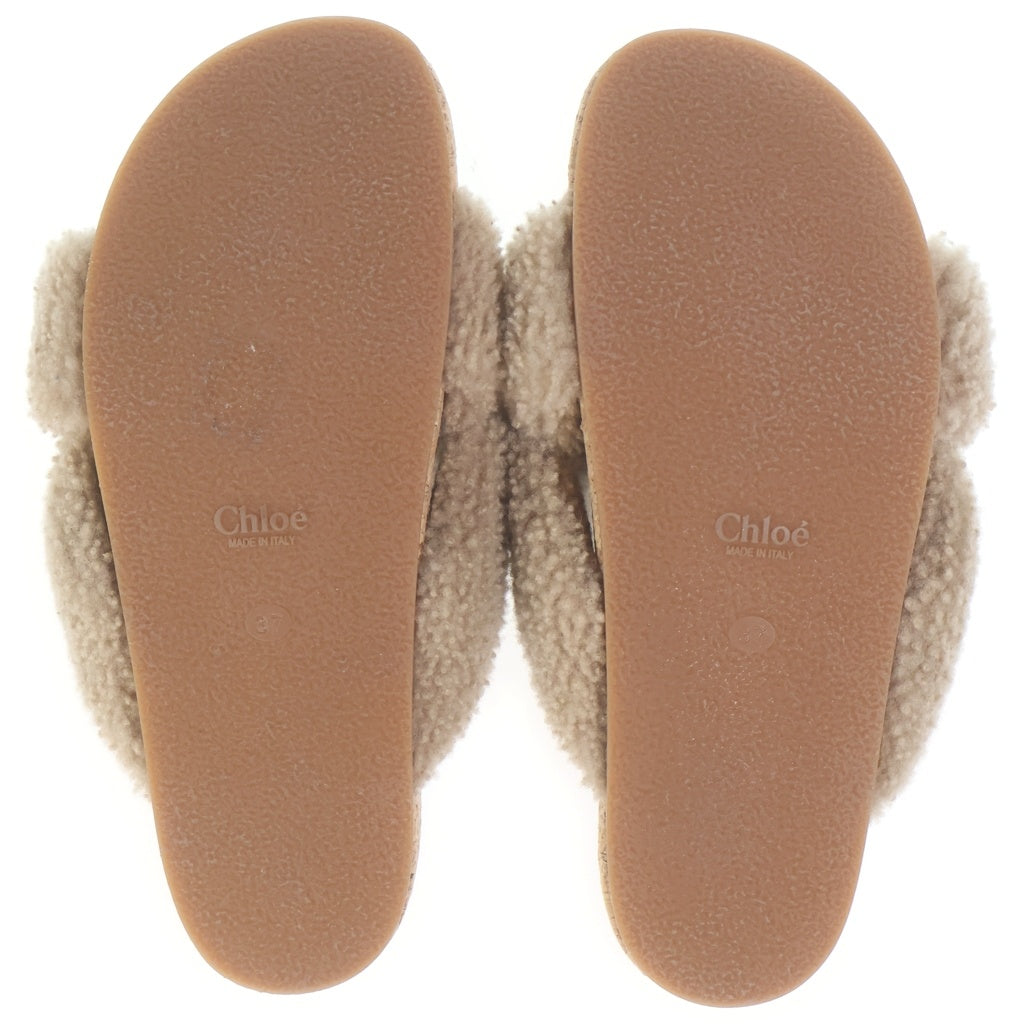 Chloe(クロエ) KERENN ケレン シープスキン フラットファー レザーサンダル レディース ブラック/ベージュ CH27252