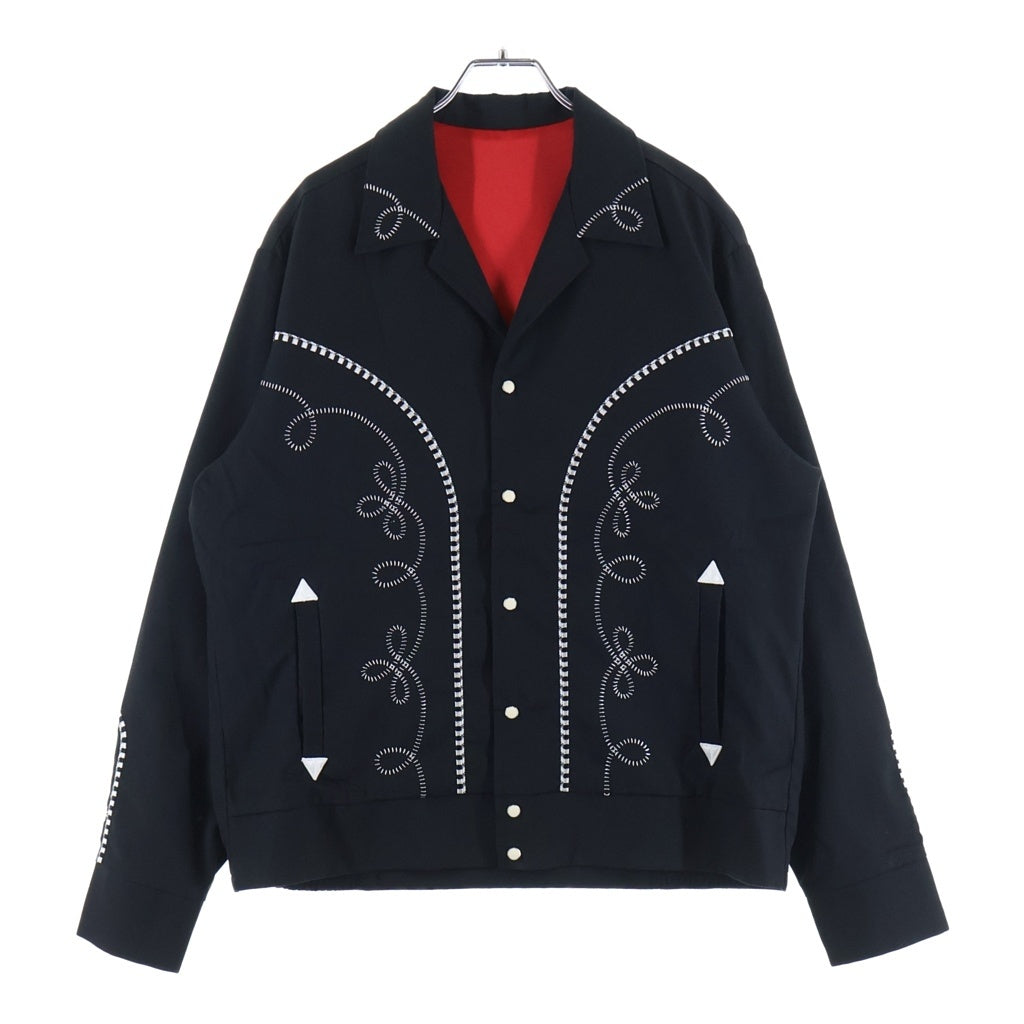THREE FACE(スリー フェイス) JOHNNY K WESTERN JACKET ウエスタンジャケット コットン フラワーエンブロイダリー オープンカラーシャツ ブラック