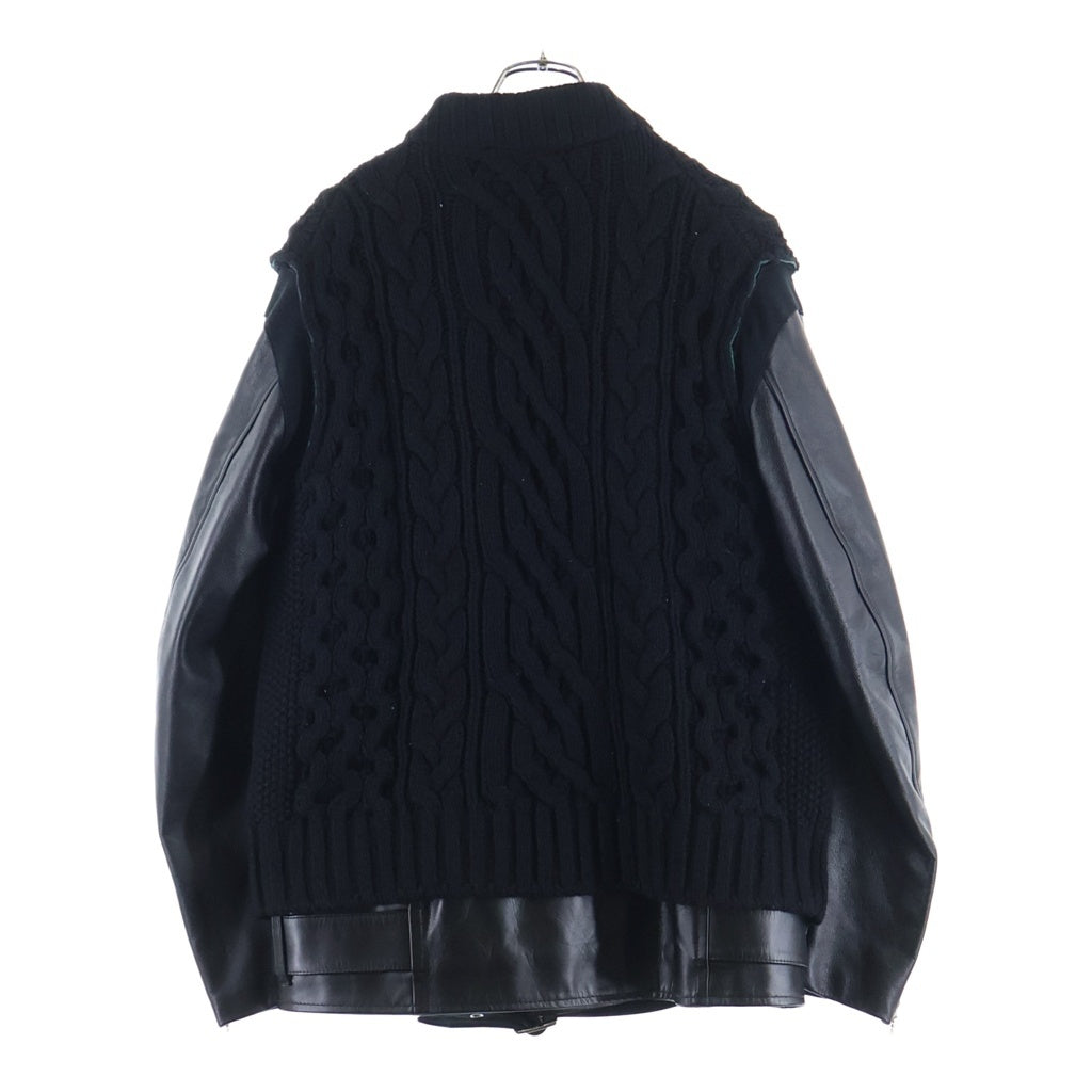 UNDERCOVER(アンダーカバー) 20AW ×sacai 30th Anniversary Knit Panelled Riders Jacket サカイ 30周年記念 レザースリーブ ニット切替え ライダースジャケット ブラック 20-02544M UCZ9207